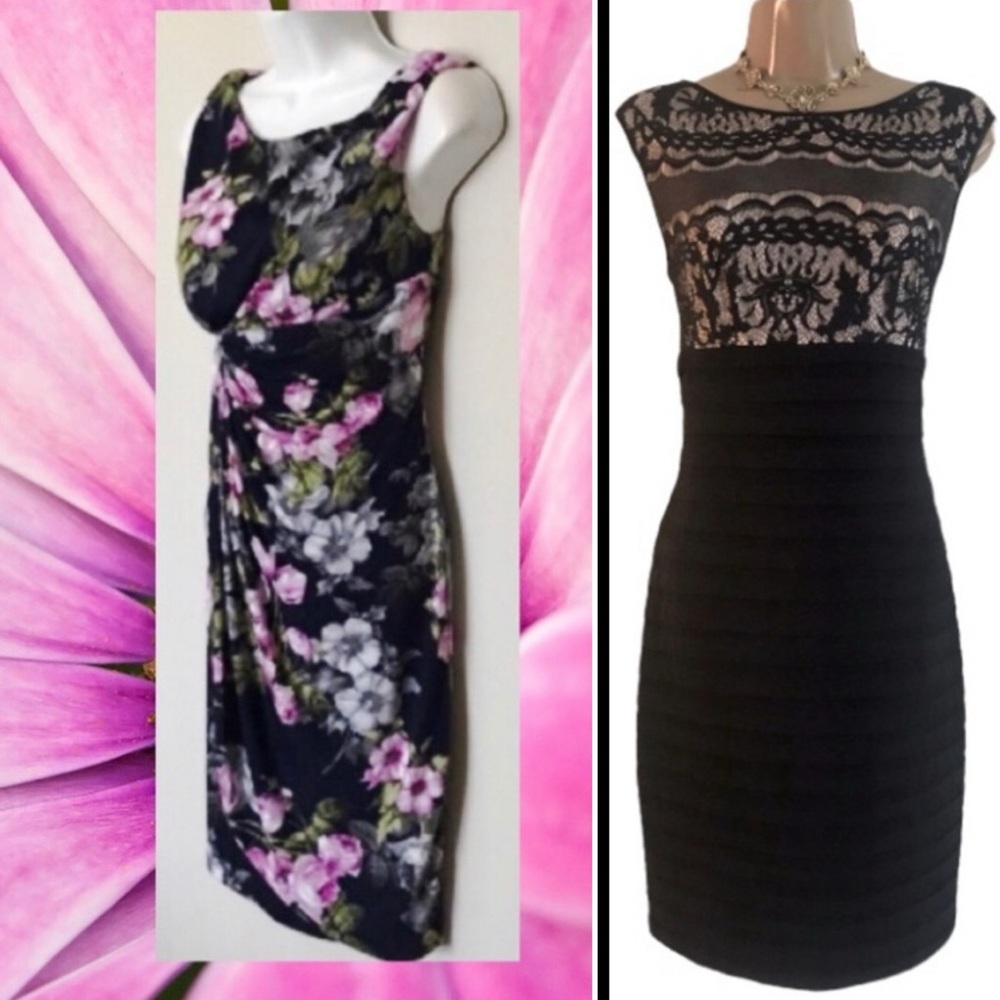 2 Dresses. 1 black lace 1 navy  floral